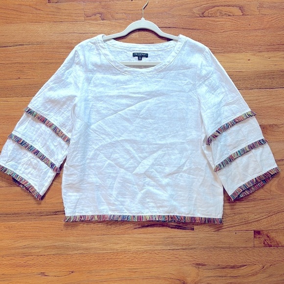 For Cynthia Tops - For Cynthia Linen Top Women’s Petite Large White Fringe Coastal Cottagecore